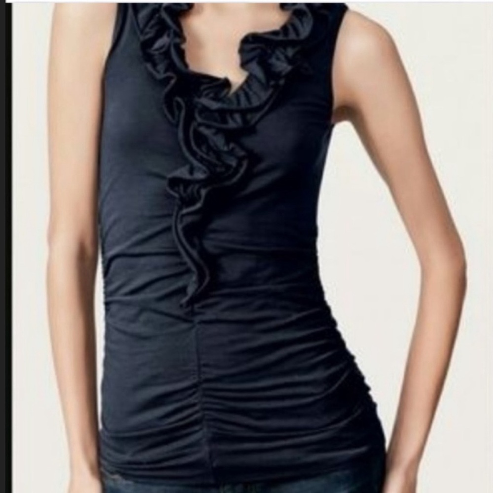 CAbi Swoon Sleeveless Ruffled | Ruched Top In Navy Blue Style Number 740